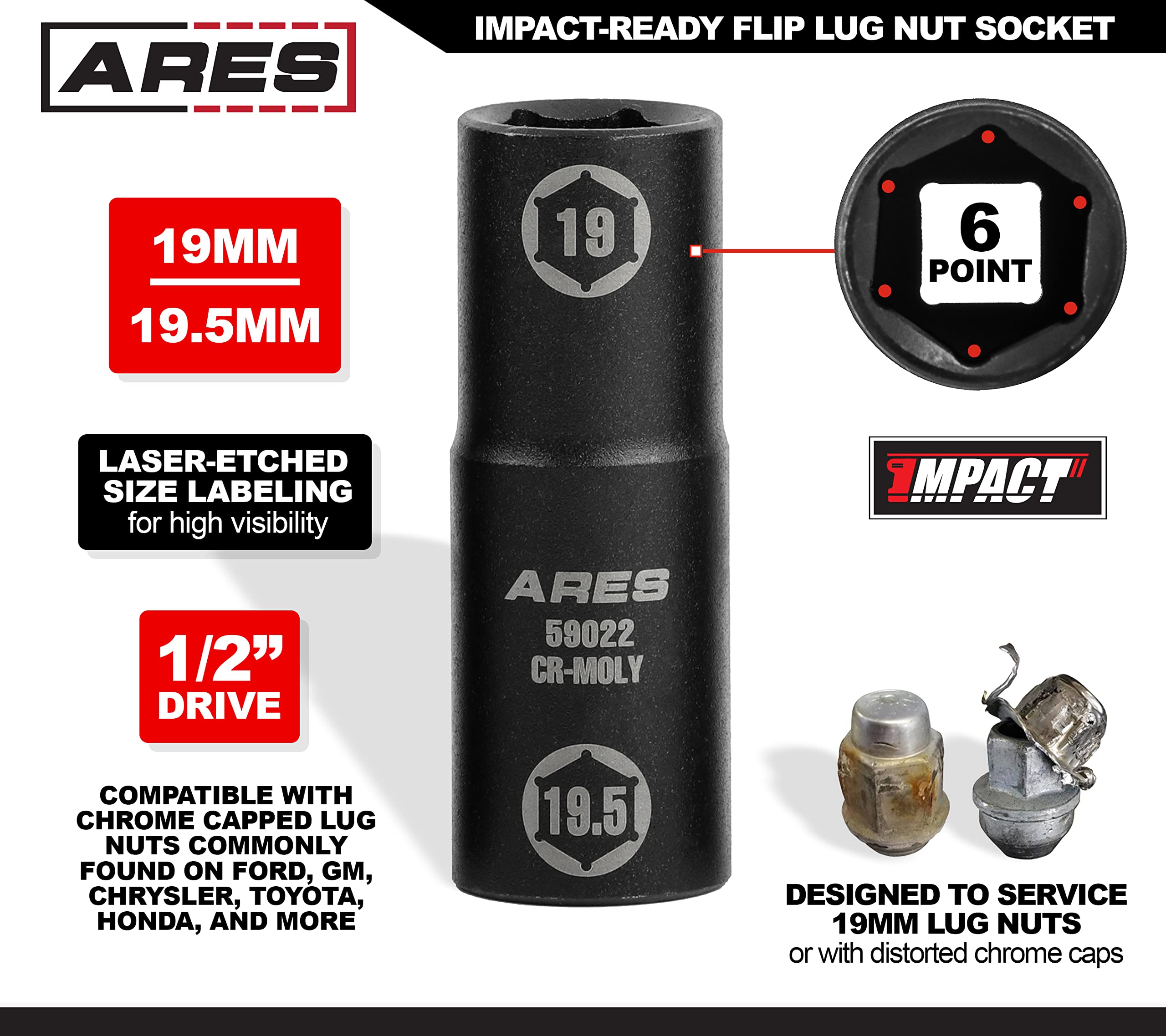 Amazon.com: ARES 59022-1/2-inch Drive 19 x 19.5mm Half Size Lug